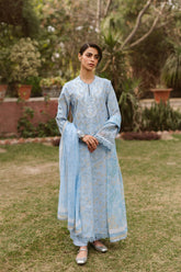 3-PC Unstitched Embroidered Digital Printed Lawn Ayzel by Afrozeh | Vezia